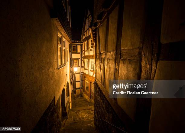 Small alleyway in the oldtown is pictured in the evening on October 28, 2017 in Marburg, Germany.