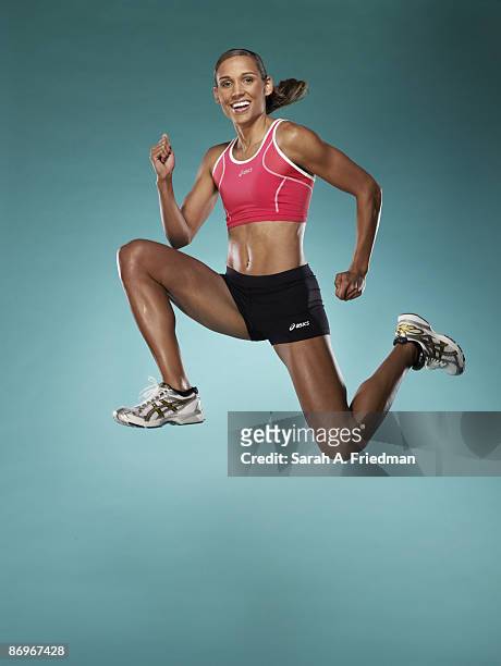 Track and field athlete Lori Jones aka Lolo Jones, poses at a portrait session in New York for Runner's World Magazine.