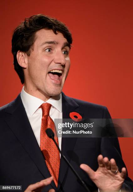 Prime Minister Justin Trudeau deliver remarks at a Liberal party fundraiser at the Laurier Club donor appreciation reception in Toronto on November...