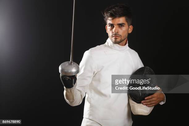 male fencer - épée fencing sport stock pictures, royalty-free photos & images