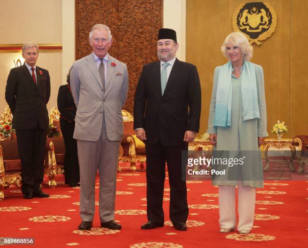 Prince Charles, The Prince of Wales and Camilla, Duchess of Cornwall meet with His Majesty The Yang di-Pertuan Agong XV Sultan Muhammad V for a...