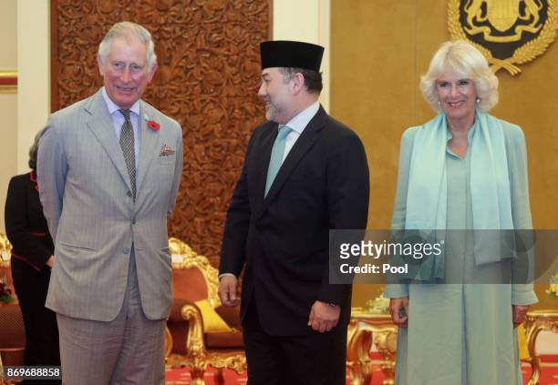 Prince Charles, The Prince of Wales and Camilla, Duchess of Cornwall meet with His Majesty The Yang di-Pertuan Agong XV Sultan Muhammad V for a...