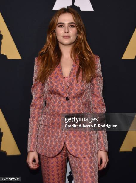 Actress Zoey Deutch attends the Academy Nicholl Fellowships In Screenwriting Awards Presentation And Live Read at Samuel Goldwyn Theater on November...