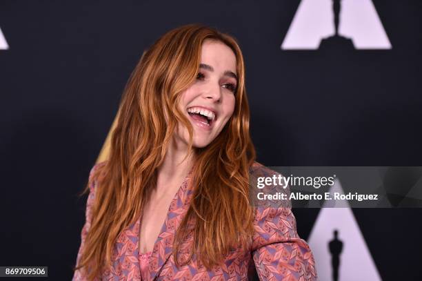 Actress Zoey Deutch attends the Academy Nicholl Fellowships In Screenwriting Awards Presentation And Live Read at Samuel Goldwyn Theater on November...