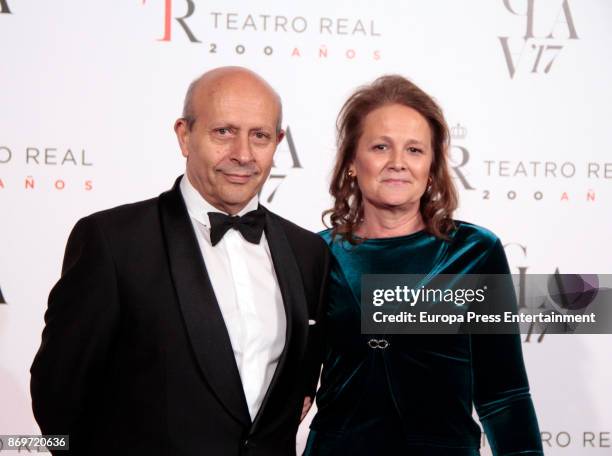 Jose Ignacio Wert and Montserrat Gomendio attend the '20th anniversary gala' photocall at Royal Theatre on November 2, 2017 in Madrid, Spain.