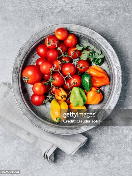vegetables (cherry tomatoes, and habanero chilli peppers) - habanero stock pictures, royalty-free photos & images