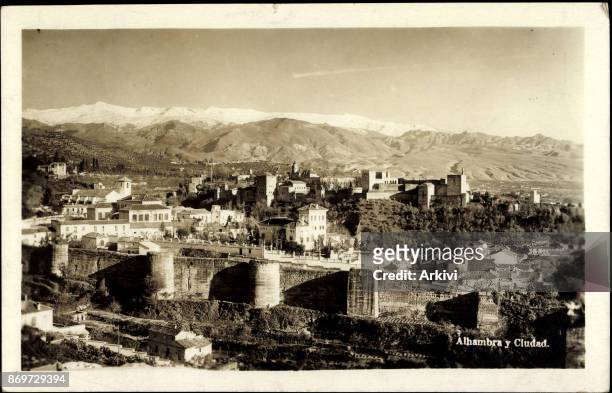 Ak Granada Andalusien, Alhambra y Ciudad, Stadtmauer