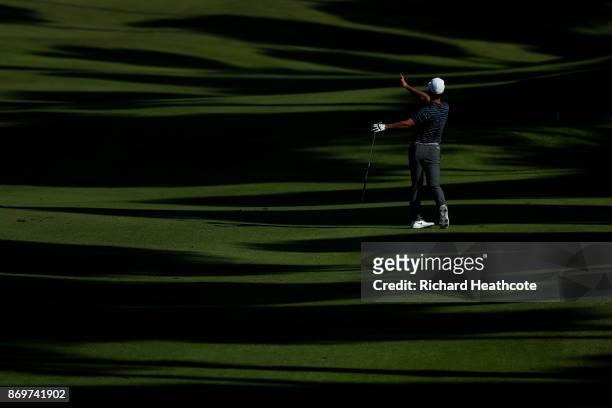 Thorbjorn Olesen of Denmark hits his second shot on the 11th hole during the first round of the Turkish Airlines Open at the Regnum Carya Golf & Spa...