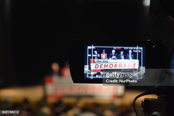 Turkey's main anti-government labour unions hold a joint press conference against the state of emergency with the slogan 'We do not want the state of...