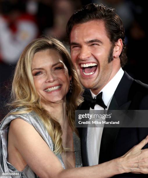 Michelle Pfeiffer and Tom Bateman attend the 'Murder On The Orient Express' World Premiere at Royal Albert Hall on November 2, 2017 in London,...