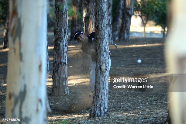 Andres Romero of Argentina hits his second shot on the 15th hole during the second round of the Turkish Airlines Open at the Regnum Carya Golf & Spa...