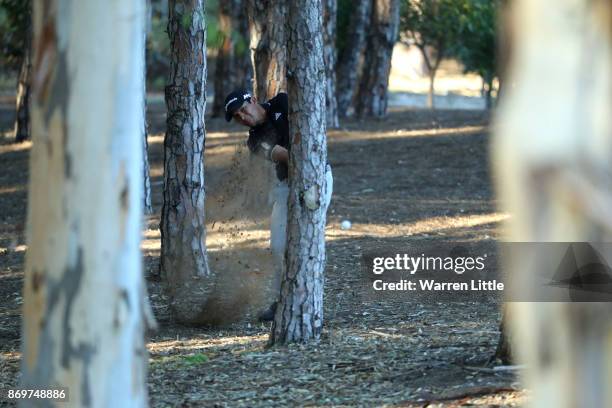 Andres Romero of Argentina hits his second shot on the 15th hole during the second round of the Turkish Airlines Open at the Regnum Carya Golf & Spa...