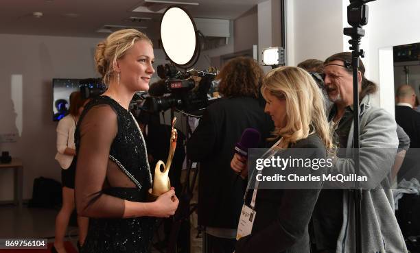 Sarah Sjostrom of Sweden with the ANOC award for Best Female European Athlete 2017 during the gala awards evening following Day One of the XXII ANOC...