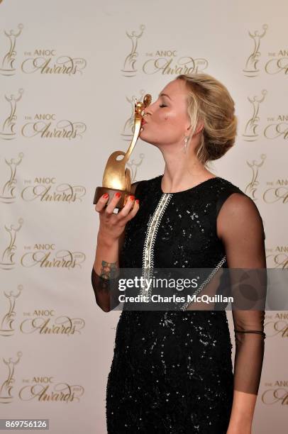 Sarah Sjostrom of Sweden with the ANOC award for Best Female European Athlete 2017 during the gala awards evening following Day One of the XXII ANOC...