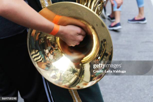 a tuba in the fanfare! - kapel stockfoto's en -beelden