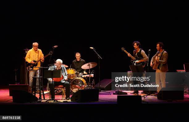 Musicians Mike Watt, Daniel Johnston, Joey Waronker, Guy Blakeslee and Ben Lee perform onstage at The Orpheum Theatre on November 2, 2017 in Los...