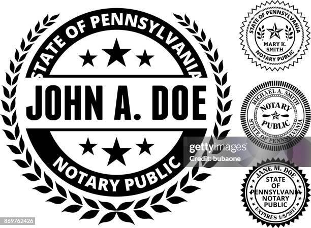 pennsylvania state notary public black and white seal - notary stock illustrations
