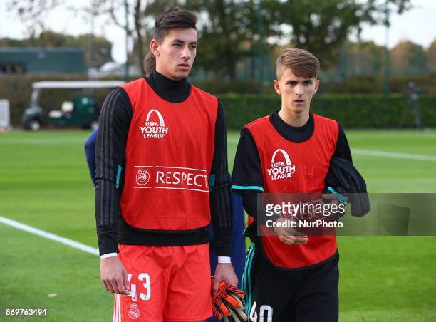 Diego Altube Suarez and Pablo Rodriguez Delgado of Real Madrid Under 19s during UEFA Youth Cup match between Tottenham Hotspur Under 19s against Real...