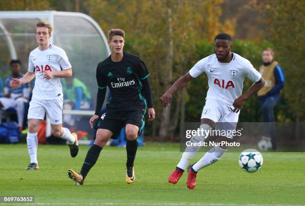 Japhet Tanganga of Tottenham Hotspur during UEFA Youth Cup match between Tottenham Hotspur Under 19s against Real Madrid Under 19s at Hotspur Way...