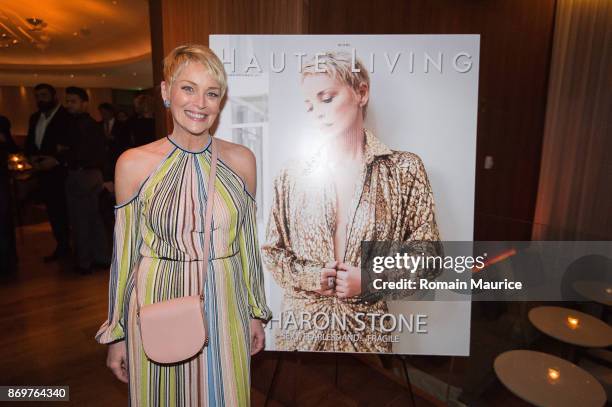 Sharon Stone attends Haute Living Celebrates Sharon Stone With Hublot at The Matador Room at the Edition Hotel on November 2, 2017 in Miami Beach,...