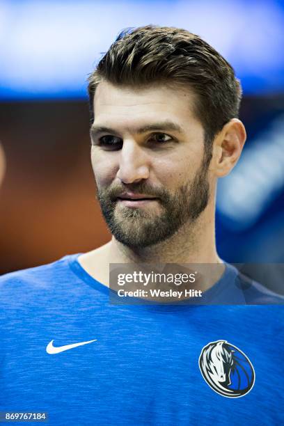 Jeff Withey of the Dallas Mavericks warming up before a game against the Memphis Grizzlies at the FedEx Forum on October 26, 2017 in Memphis,...