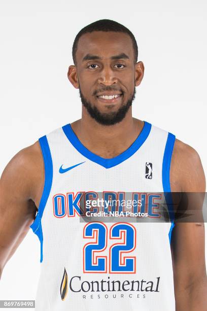 Markel Brown of the Oklahoma City Blue poses for a head shot during the NBA G-League media day at the Blue Development Center in Edmond, Oklahoma on...