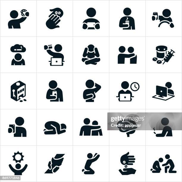 addictions icons - drug addiction icons stock illustrations