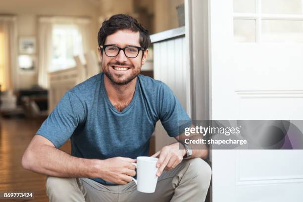 i always start my day with a fresh cup of coffee - male portrait stock pictures, royalty-free photos & images