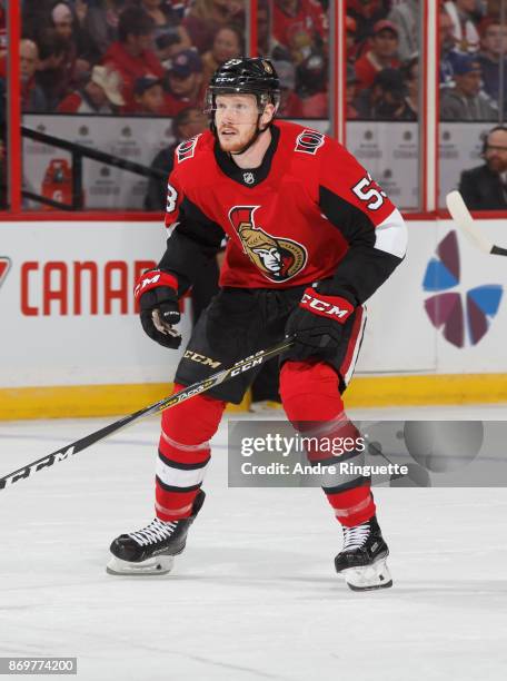 Jack Rodewald of the Ottawa Senators skates against the Montreal Canadiens at Canadian Tire Centre on October 30, 2017 in Ottawa, Ontario, Canada.