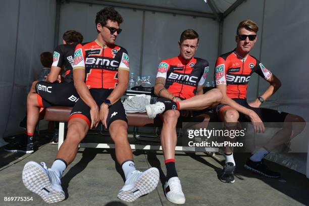 Greg VAN AVERMAET, Nicolas ROCHE and Michael SCHAER from BMC Racing Team during the 5th edition of TDF Saitama Criterium 2017 - Media Day. On Friday,...