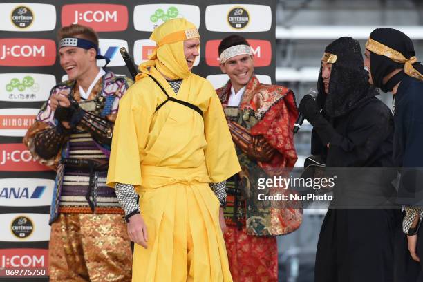 Christopher FROOME , Marcel KITTEL and Warren BARGUIL during Samurai vs Ninja combat demonstration at the 5th edition of TDF Saitama Criterium 2017 -...