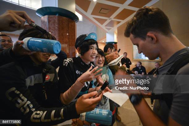 Michal Kwiatkowski from Team SKY signs autographs during the 5th edition of TDF Saitama Criterium 2017 - Media Day. On Friday, 3 November 2017, in...