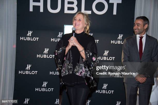 Kelly Stone and Jean Francois Sberro attend Haute Living Celebrates Sharon Stone With Hublot at The Matador Room at the Edition Hotel on November 2,...