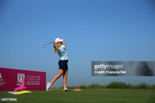 Bronte Law of England tees off on the 6th hole during Day Three of the Fatima Bint Mubarak Ladies Open at Saadiyat Beach Golf Club on November 3,...