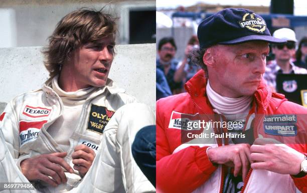 James Hunt and Nikki Lauda on qualifying day of the Formula One Long Beach Grand Prix April 3, 1982 at Long Beach, California