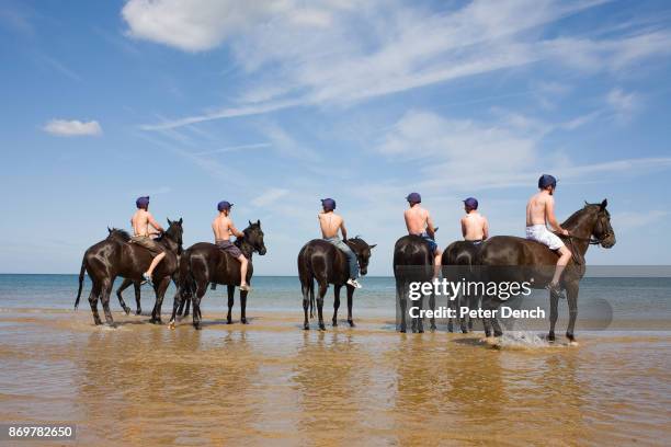 Troopers of the mounted regiment's Blues and Royals squadron enjoy a break from their regular routine at Holkham beach. The Household Cavalry is made...