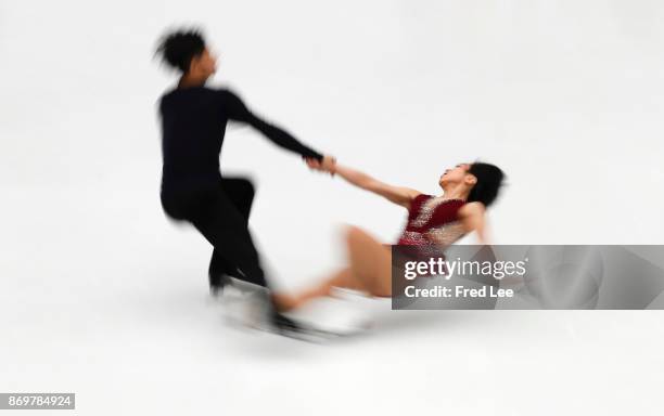 Wenjing Sui and Cong Han of China competes in the Pairs Short Program on day one of the ISU Grand Prix of Figure Skating at on November 3, 2017 in...