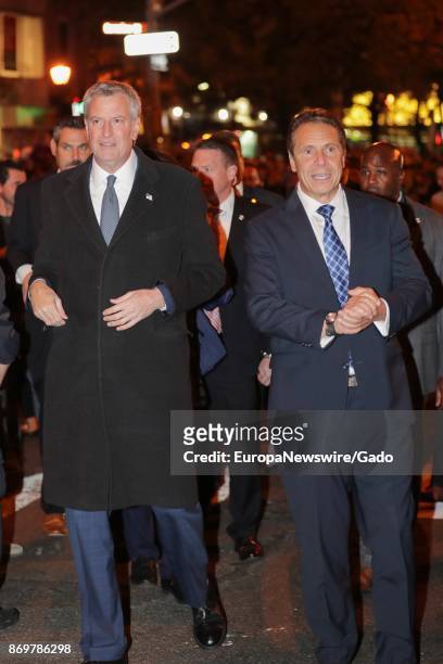 New York Governor Andrew Cuomo and New York City Mayor Bill De Bladio participating in the 2017 Halloween Parade to demonstrate that New York City is...
