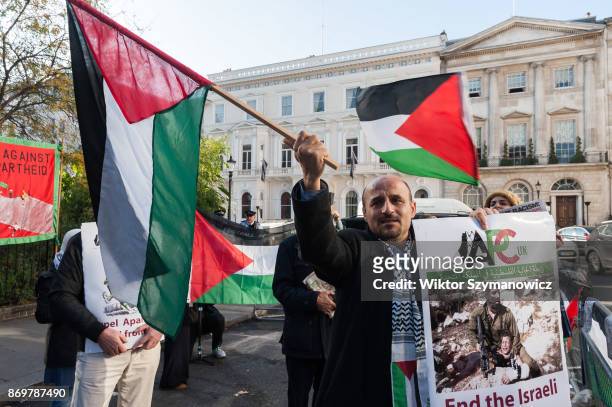 Group of pro-Palestinian demonstrators gathered to protest against Israel's Prime Minister Benjamin Netanyahu, Israeli war crimes and military...