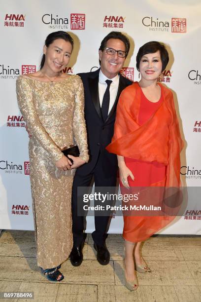 Sally Wu, Dr. Howard Sobel and Yue-Sai Kan attend China Institute 2017 Blue Cloud Gala at Cipriani 25 Broadway on November 2, 2017 in New York City.