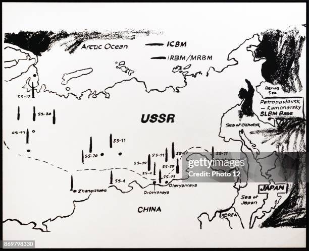 Map of Eastern U.S.S.R. Missile Bases', by Andy Warhol . American artist who was a leading figure in the visual art movement known as pop art.