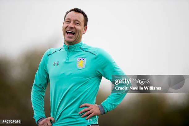 John Terry of Aston Villa in action during a training session at the club's training ground at Bodymoor Heath on November 03, 2017 in Birmingham,...
