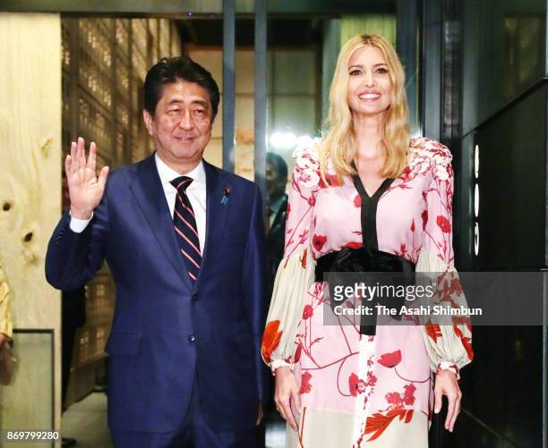 Ivanka Trump , daughter and advisor of the U.S. President Donald Trump, poses for photographs with Japanese Prime Minister Shinzo Abe prior to their...