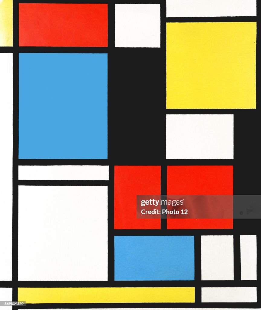 Composition in blue, red and yellow.