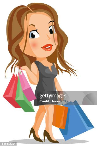 shopping woman - tote stock illustrations