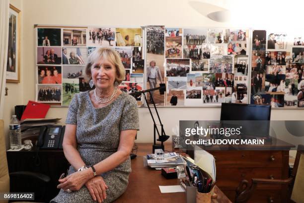 Evelyne Richard press office chief of the Elysee Palace for 48 years, poses in her office at the Elysee Palace, in Paris, on November 3, 2017. - She...