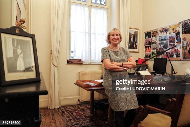 Evelyne Richard press office chief of the Elysee Palace for 48 years, poses in her office at the Elysee Palace, in Paris, on November 3, 2017. - She...