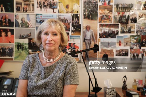 Evelyne Richard press office chief of the Elysee Palace for 48 years, poses in her office at the Elysee Palace, in Paris, on November 3, 2017. - She...