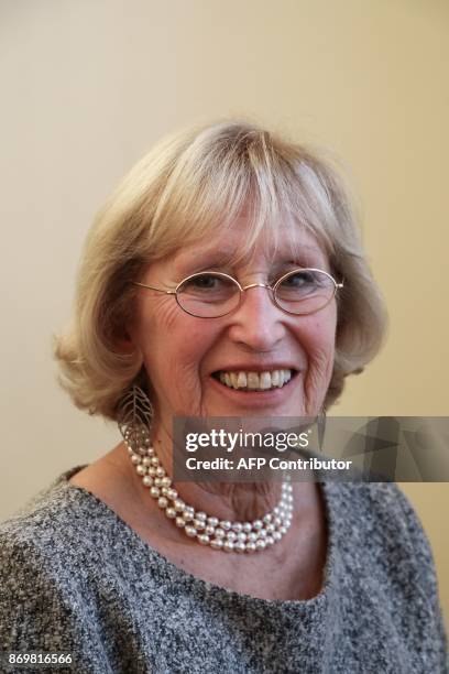 Evelyne Richard press office chief of the Elysee Palace for 48 years, poses in her office at the Elysee Palace, in Paris, on November 3, 2017. She...