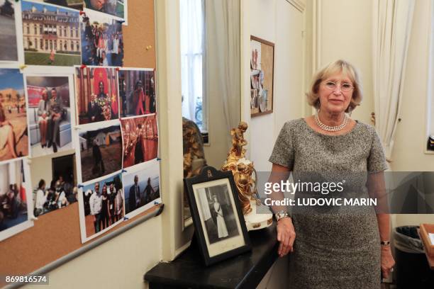 Evelyne Richard press office chief of the Elysee Palace for 48 years, poses in her office at the Elysee Palace, in Paris, on November 3, 2017. - She...